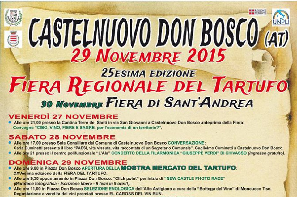 Dal 27 al 30 novembre a Castelnuovo Don Bosco torna la "Fiera Regionale del Tartufo"