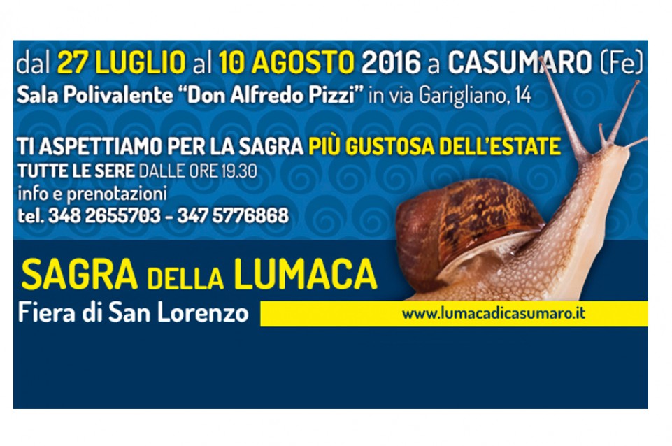 Dal 27 luglio al 10 agosto a Casumaro torna la Sagra della Lumaca"