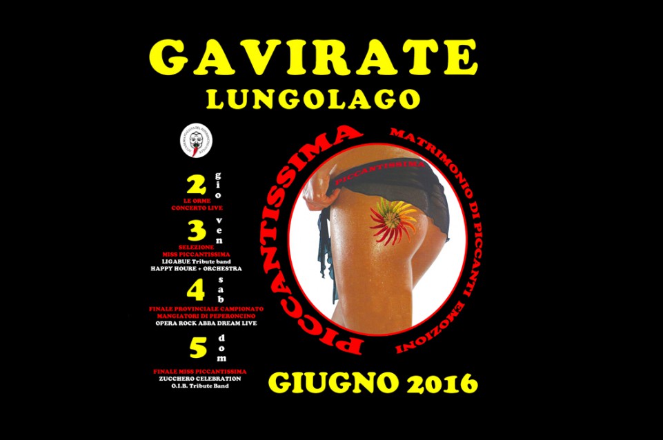 Piccantissima 2016: dal 2 al 5 giugno il "Matrimonio di Piccanti Emozioni" è a Gavirate Piccantissima 2016: dal 2 al 5 giugno il "Matrimonio di Piccanti Emozioni" è a Gavirate