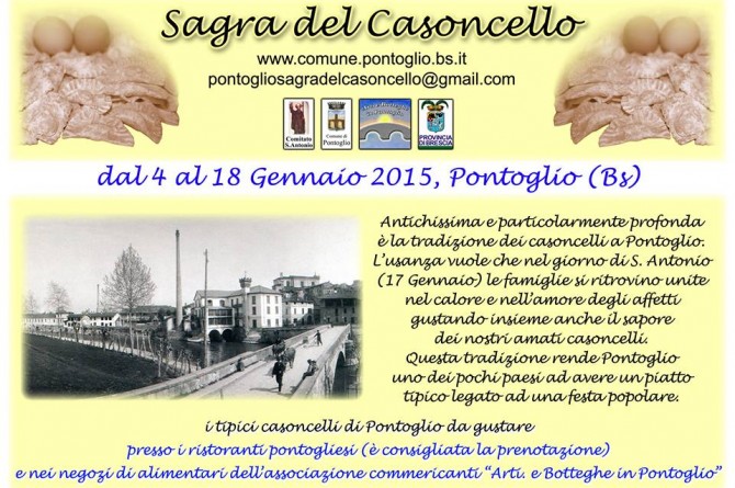 Dal 4 al 18 gennaio a Pontoglio arriva la "Sagra del Casoncello" Dal 4 al 18 gennaio a Pontoglio arriva la "Sagra del Casoncello"
