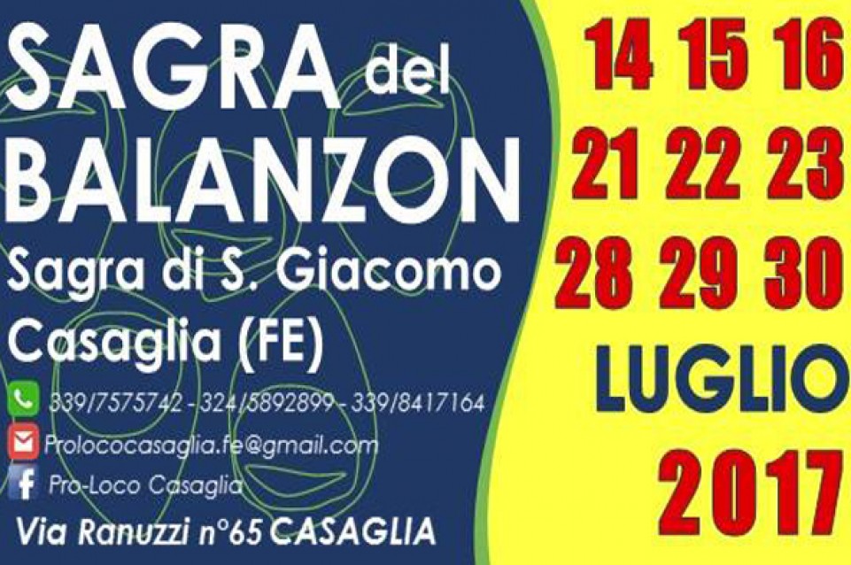 Sagra del Balanzon di San Giacomo: dal 14 al 30 luglio a Casaglia di Ferrara 