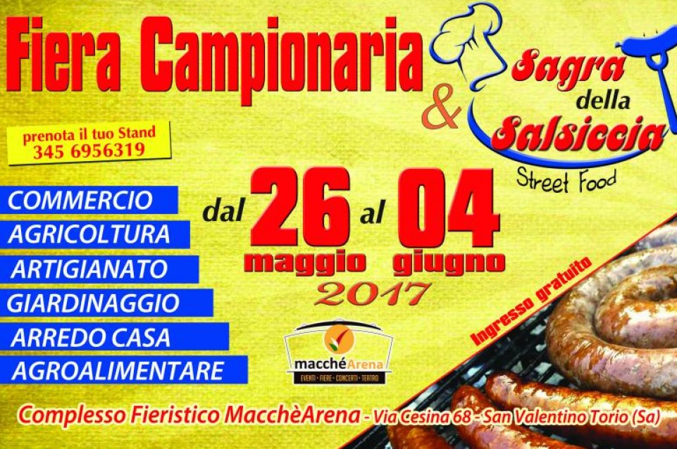 Sagra della salsiccia & Fiera Campionaria: il 26 maggio a San Valentino Torio