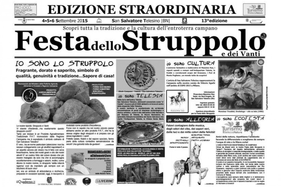 A San Salvatore Telesino dal 4 al 6 settembre arriva la "Festa dello Struppolo" A San Salvatore Telesino dal 4 al 6 settembre arriva la "Festa dello Struppolo"