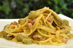 Spaghetti alla carbonara di carciofi